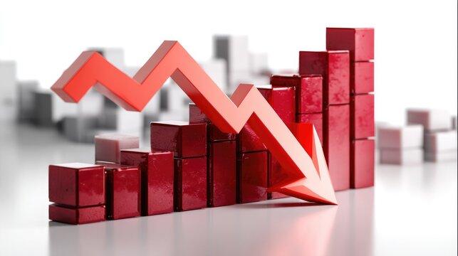 Economic Downturn: A symbolic depiction of financial decline, with a red arrow dramatically descending over a structured representation of financial data.