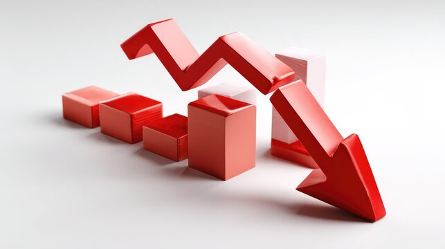 Economic Downturn: A symbolic depiction of financial decline, with a red arrow dramatically pointing downwards, emphasizing a period of economic instability.