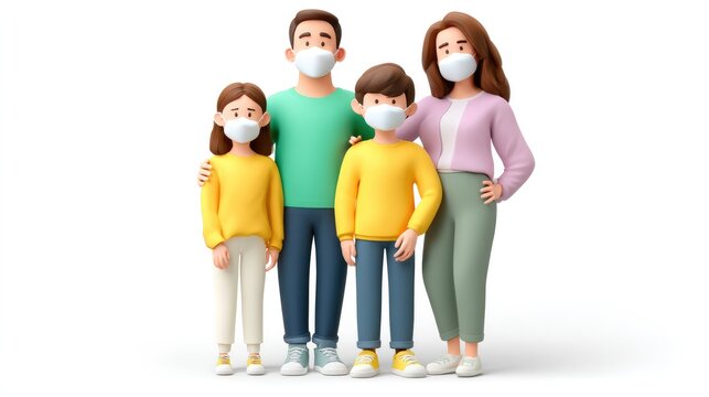 Family Portrait with Protection: A family stands together, wearing protective masks, conveying a sense of unity and care during challenging times.