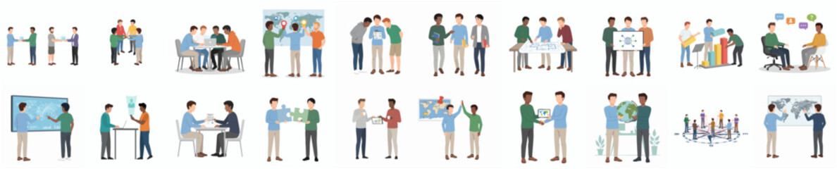 Obraz premium Minimalist Style Business People Collaboration and Cooperation in the Office Illustration