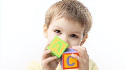 Toddler with ABC blocks colorful toy with_shadow