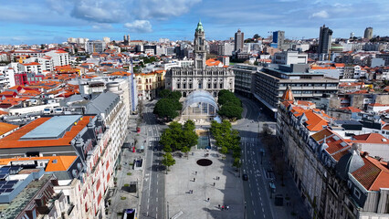 Obraz premium City Hall In Porto Portugal. Aerial View Of Famous Governement Building Of The Country. Business Sky Downtown Cityscape. Business Backgrounds Panorama. Porto Portugal.