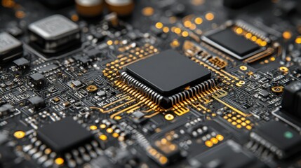Close-Up of Circuit Board with Microchips and Electronic Components