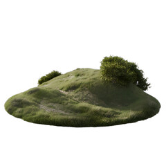 Grassy Hill Mound with Bushes, Natural Landscape Element