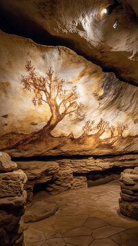 AI generator images of It is a source of prehistoric cave paintings. These paintings are proof of the artistic creativity of Paleolithic humans.