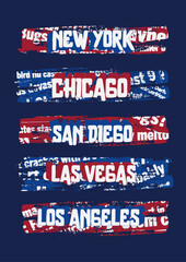City Names on Distressed American Flags.