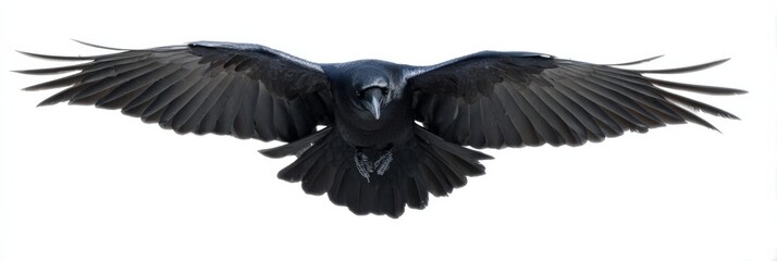 Fototapeta premium Majestic raven in flight with outstretched wings on white background