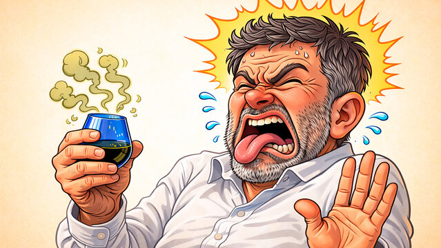 Gesture of disgust upon tasting bad-tasting food