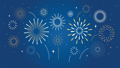 Happy New Year Golden Fireworks Background &ndash; Elegant Minimal Flat Vector.