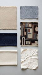 Arrangement of textured fabric swatches for interior design inspiration