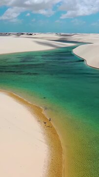 Lencois Maranhenses Skyline At Santo Amaro In Maranhao Brazil. Freshwater Lakes Landscape. Sand Dunes Mountains. Lencois Maranhenses Skyline At Maranhao. Tourism Travel. Nature Scene. Beach Background