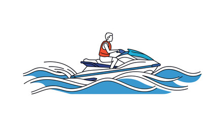 Man Riding Jet Ski on Water Waves. © wdflm