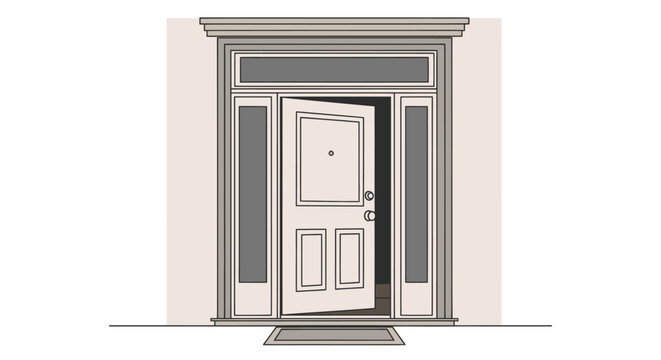 White Front Door with Decorative Surround.