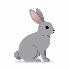 Obraz premium Flat Illustration of a Sitting Grey Rabbit with Pink Ears Isolated