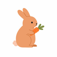 Obraz premium Flat Cute Bunny Illustration Holding Carrot Animal Design Element