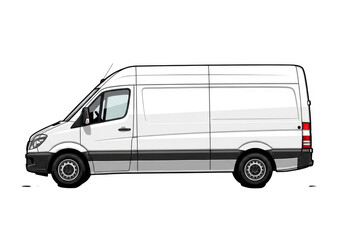 A white cargo van viewed from the side isolated on transparent background