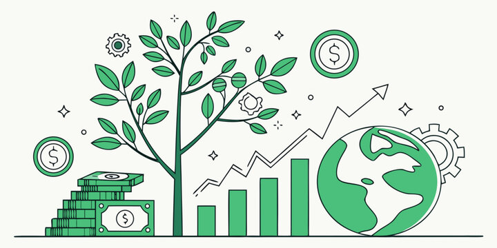 Sustainable growth and financial prosperity illustrated through nature and economy.