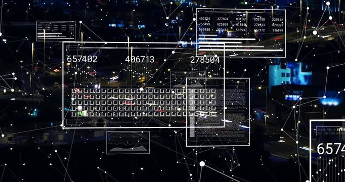 Node pulse starting data panels appearing and updating numbers, mapping traffic flow at night