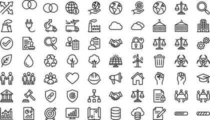 ESG sustainability reporting icons set featuring corporate compliance carbon net zero energy waste management construction tools and global business growth © TOP-designer