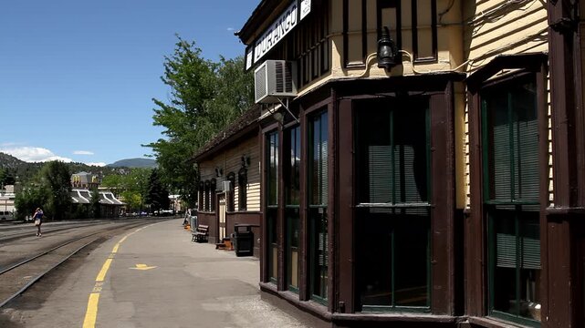 Durango train station platform and railroad tracks