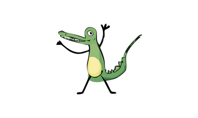 Obraz premium Happy Cartoon Alligator Waving Hand Cheerfully, isolated white background