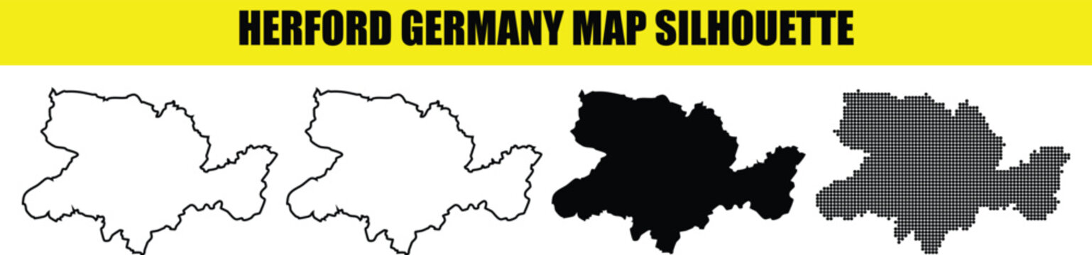Herford germany map silhouette graphic illustration vector set isolated on transparent background white outline black filled