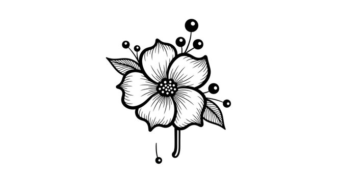 A delicate floral illustration featuring a dogwood bloom with berries perfect for designs on transparent background silhouette high quality