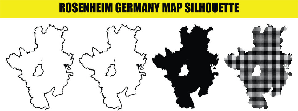 Rosenheim Germany map silhouette pack featuring unique graphic variations with solid fills line work and dotted patterns