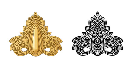 An ornate golden and black fleur de lis design pair with intricate details on transparent background silhouette high quality professional detailed © Hridoy