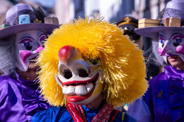 A colorful parade of carnival masks in the city of Basel, Switzerland, revives a centuries old tradition of masked and costumed performances.