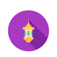 Obraz premium Vibrant Purple Lantern Icon with Golden Accents and Teal Windows
