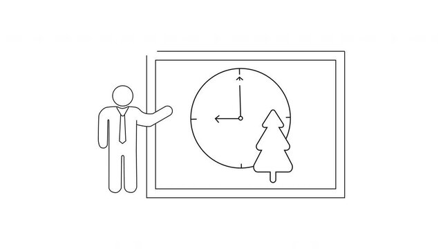 Christmas Time Presentation - Clock and Tree Outline Illustration.