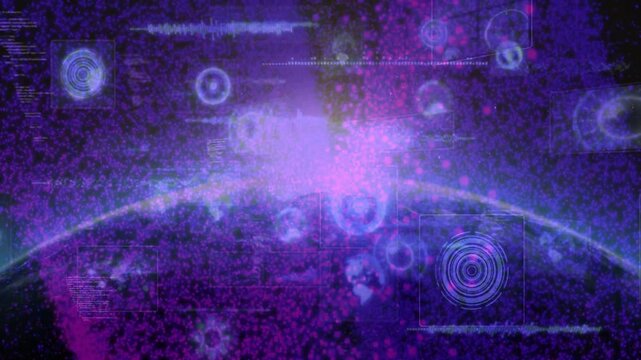 Central glow starting near arc causing icons forming, panels shifting, cloud building active scan