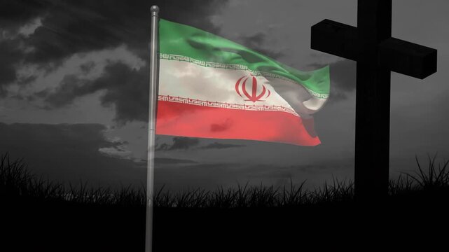 Flag catching crosswind, billowing and rippling on pole, revealing tricolor bands and emblem
