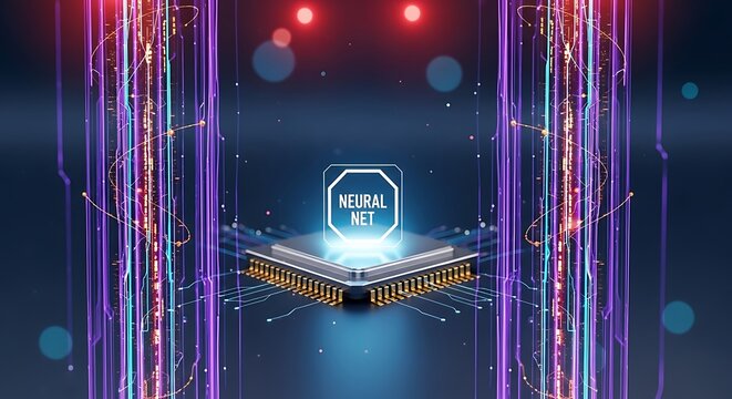 Microchip with intel core i7 logo in a futuristic digital environment