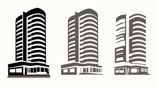 Stylized Modern High-Rise Buildings Vector Illustrations Set. City Architecture, Urban Skyline Design Elements.