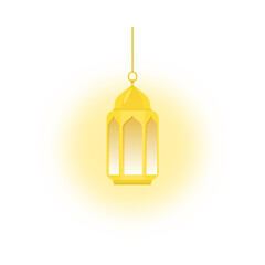 Golden Lantern Hanging with Soft Glow Isolated on White Background