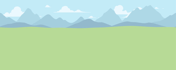 シンプルな草原と山と空の風景イラスト_横スクロールゲームの背景_シームレス © ふわぷか