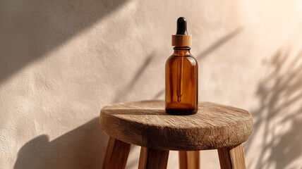 Amber Glass Dropper Bottle On Wooden Table
