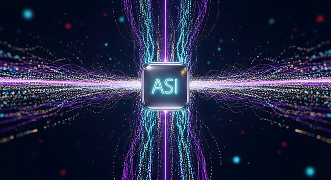 Abstract digital art with glowing asi logo in neon colors