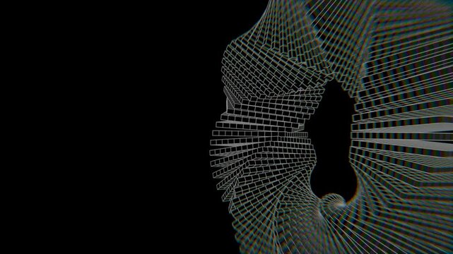 abstract 3d symmetrical geometric shape rotating on black colour background