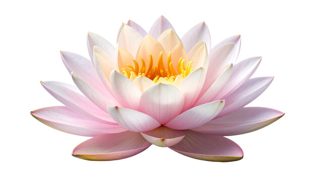 Beautiful pink and yellow lotus flower in full bloom with detailed petals and a vibrant center. Isolated object on a transparent background for easy compositing, representing purity and tranquility.