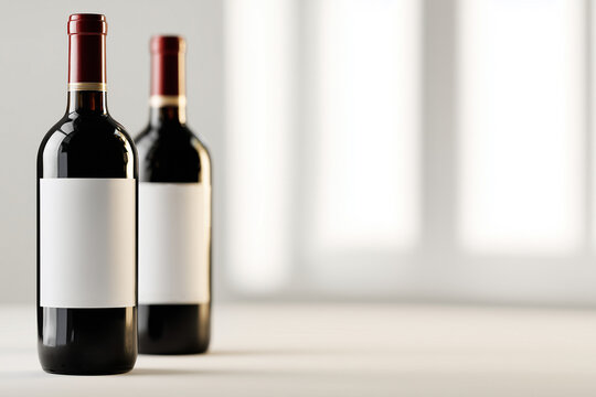 Duas garra de vinho tinto com r&oacute;tulo em branco para imagens publicir&aacute;rias.