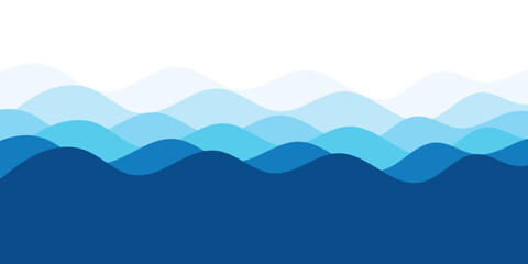 Fototapeta premium Abstract Blue Ocean Waves Vector Background with Layered Curvy Shapes