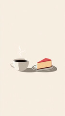 Minimal Coffee Cup And Cheesecake Slice On Beige Background
