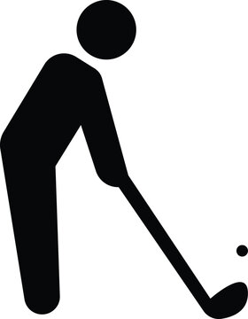 Golf player swing icon silhouette showing golfer hitting ball with club sport action symbol