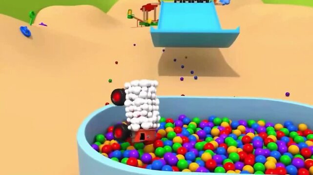 Cartoon Fire Truck with Big Wheels Driving on a Blue Ramp, 4K Animation.