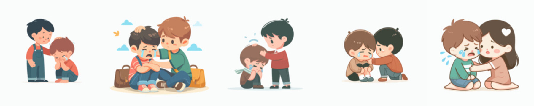 Cute Handdrawn Different Scenes of Comforting Each Other Illustration Set