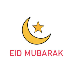 Simple eid mubarak greeting card design featuring crescent moon and star isolated on white background