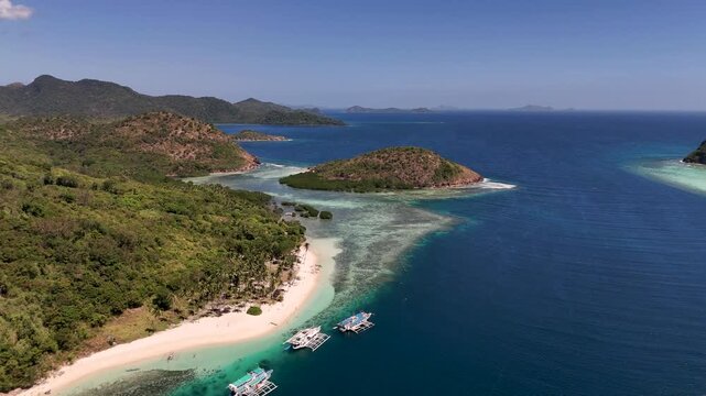 Drone aerial view of Araw beach near Coron in the Philippines